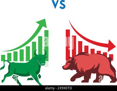 bull vs bear symbols of stock market growing and falling arrows Stock Vector