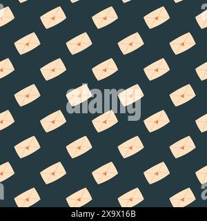 Envelope seamless pattern. Message with heart symbol, letter endless background. Romantic repeat cover. Email loop ornament. Vector flat illustration. Stock Vector