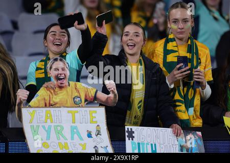 Sydney, Australia. 03rd June, 2024. Matildas fans during the Women's Friendly match between CommBank Matildas (Australia Women) and China PR Women at the Accor Stadium, Sydney, Australia on 3 June 2024. Photo by Peter Dovgan. Editorial use only, license required for commercial use. No use in betting, games or a single club/league/player publications. Credit: UK Sports Pics Ltd/Alamy Live News Stock Photo