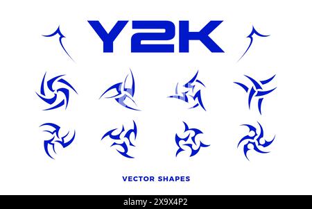 Y2K shapes for streetwear. Neo tribal design elements collection. Stock Vector