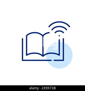 Book and wi-fi. Digital library. Access to online learning resources. Pixel perfect, editable stroke icon Stock Vector
