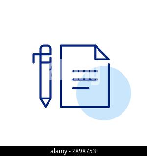Exam paper and pen. Studying and passing tests. Pixel perfect vector icon Stock Vector