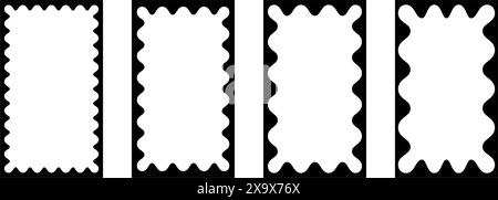 Cloudy wave curve edge frame. Wavy scalloped rectangle borders set. Doodle drawn rectangle picture frame. Empty text box. Funky zigzag design element Stock Vector