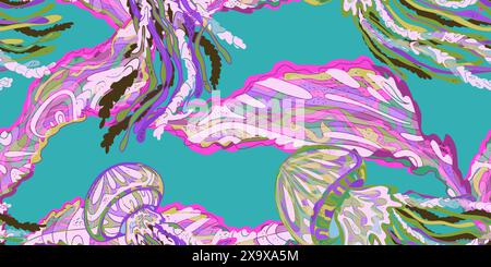 jellyfish endless vector pattern Stock Vector