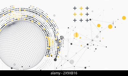 Abstract sphere background with plexus effect. 3D surface. Vector illustration. Stock Vector
