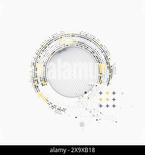 Abstract sphere background with plexus effect. 3D surface. Vector illustration. Stock Vector