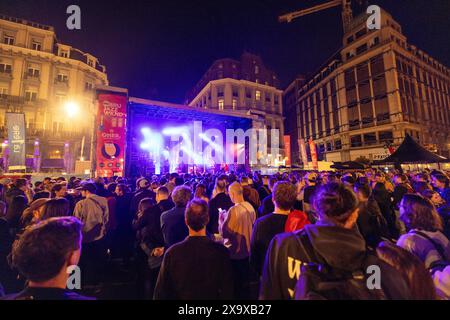 Crowds enjoy the jazz festival near the Bourse, in Brussels, the Belgian capital Stock Photo