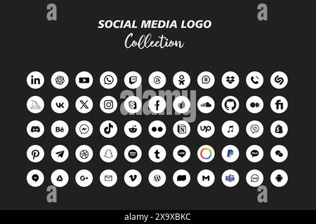 Popular social media logo icons facebook, instagram, youtube, pinterest, tiktok and etc logo icons, social media icon set Stock Vector