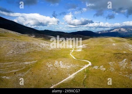 Spectacular view of a Bjelasnica Plateau, gravel road to traditional Lukomir village, surrounded with spectacular landscape, Bosnia and Hercegovina Stock Photo