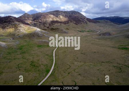 Spectacular view of a Bjelasnica Plateau, gravel road to traditional Lukomir village, surrounded with spectacular landscape, Bosnia and Hercegovina Stock Photo