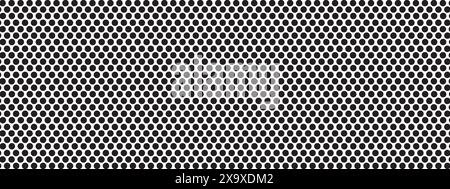 Perforated steel or iron texture. Pegboard, radiator or speaker grill surface with repeated round holes. Black circular dots on white background Stock Vector