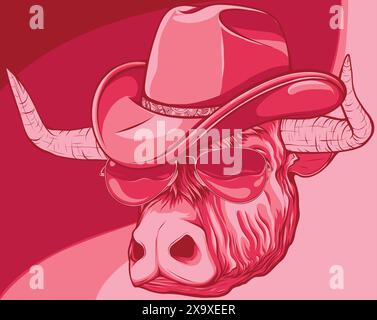 vector illustration of Bull head with sunglasses and hat Stock Vector