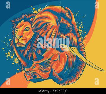 vector illustration of africa animals head on white background Stock Vector