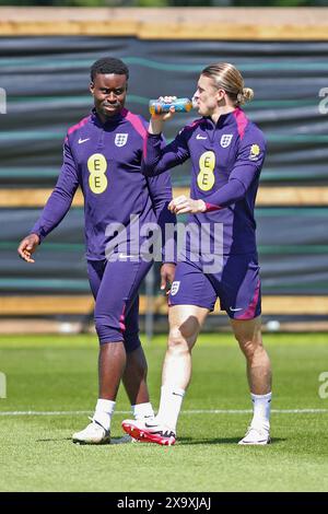 Darlington, UK. 02nd June, 2024. England Defender Marc Guehi and England Midfielder Conor Gallagher during the England Training & Media Conference at Rockliffe Hall, Darlington, England, United Kingdom on 2 June 2024 Credit: Every Second Media/Alamy Live News Stock Photo