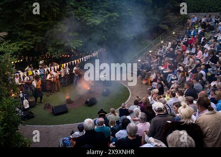 The Old Time Sailors performing at Trebah Garden Amphitheatre in Cornwall. Stock Photo