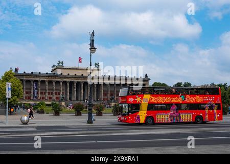 Berlin, Germany - June 02, 2024: Sightseeing Tour Bus in front of the Old Museum (Altes Museum) on Museum Island (Museumsinsel) Stock Photo