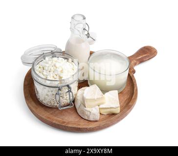 Different fresh dairy products isolated on white Stock Photo