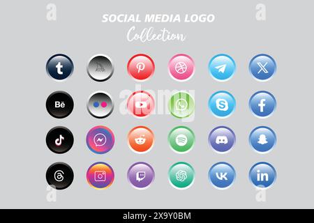 Popular social network logo icon collection. Social media icon pack Stock Vector