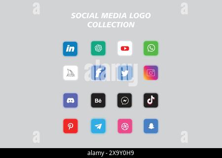Popular social network logo icon collection. Social media icon pack Stock Vector