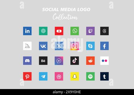 Popular social network logo icon collection. Social media icon pack Stock Vector