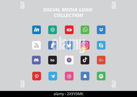 Popular social network logo icon collection. Social media icon pack Stock Vector