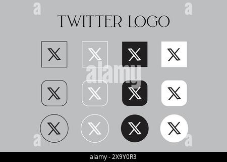 Twitter social network logo icon collection. X new logo icon twitter Stock Vector