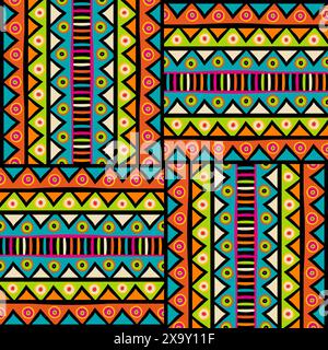 Vertical and horizontal pattern with colorful geometric motifs Stock Vector