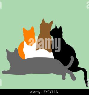 Silhouettes of cats in different colors Stock Vector