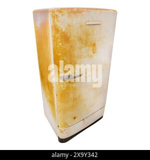 Vintage rusted isolated refrigerator from the fifties isolated on a white background Stock Photo