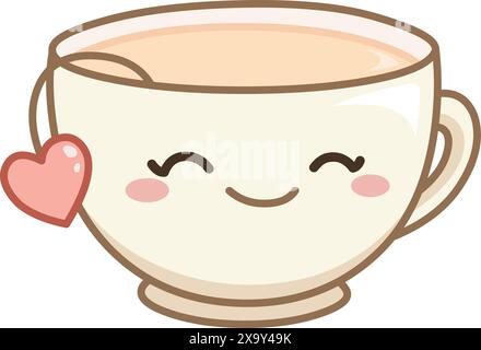 Happy teacup with a heart-shaped tea bag Stock Vector