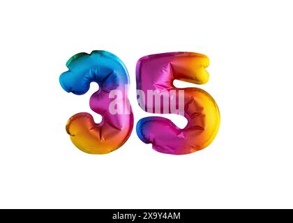 Multicolored balloon for number 35 celebration. Happy birthday on white background Stock Photo