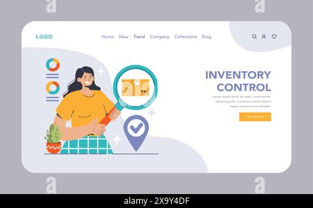 Inventory Control concept. Detailed scrutiny of goods with a magnifying ...