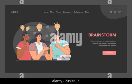 Brainstorming session concept. Team of women and man sharing ideas and discussing. Group engagement and creative thoughts exchange. Illuminating teamwork solutions. Flat vector illustration Stock Vector