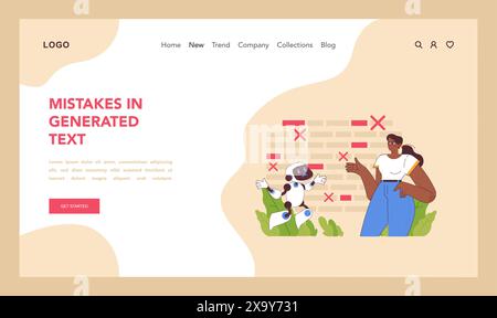 Mistakes in generated text concept. AI assists in refining content, pinpointing and correcting errors. Enhancing clarity in digital communication. Technologies learning. Flat vector illustration Stock Vector