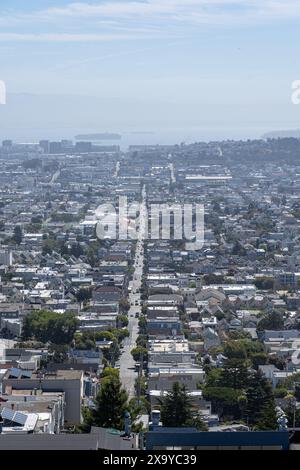 An aerial view of Lombard Street in San Francisco, California, USA Stock Photo