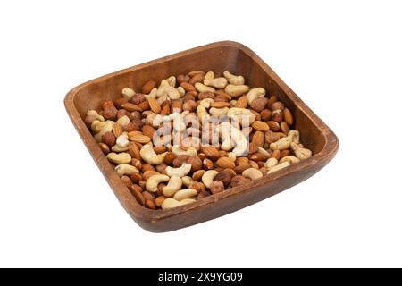 Different nuts in a heap isolated on white background. Peanuts, almonds, hazelnuts and cashews mixed. Nuts pattern Stock Photo