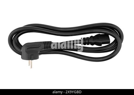 Black power plug isolated on white background. Power cable with plug and socket isolated Stock Photo