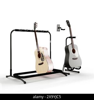 A 3D illustration of guitars on a white background Stock Photo