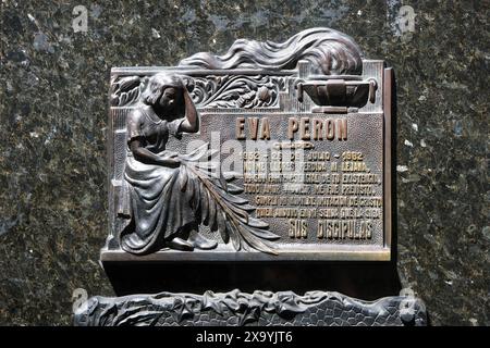 Buenos Aires, Argentina - Eva Peron's grave. La Recoleta Cemetery is located in the Recoleta neighbourhood of the same name, one of the capital's most Stock Photo