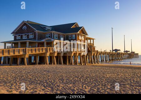 Nags Head, Outer Banks, North Carolina, USA, April 18, 2024:  Janette's Pier originally built in 1939 is the oldest fishing pier in Outer Banks, North Stock Photo