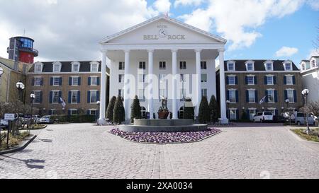 Rust, Germany-March 28.2024: View of the entrance to the American-style 'Bell Rock' theme hotel in 'Europa-Park', Germany's largest theme park Stock Photo