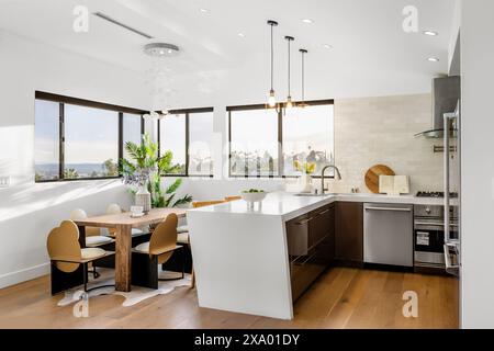 A modern Hollywood Hills home kitchen in Los Angeles, California, with a remodel of an older house Stock Photo