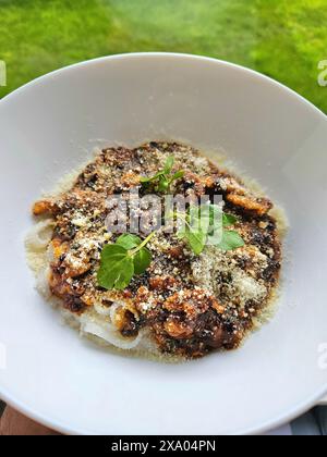 Prepared dish on rustic wooden table Stock Photo