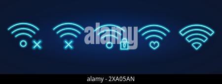 wifi signal dial-up, connection, free wifi, no connection, blue neon Stock Vector