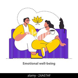 Emotional Well-being concept Illustrates serene moments of connection and relaxation Promotes mental health and introspection Vector illustration Stock Vector