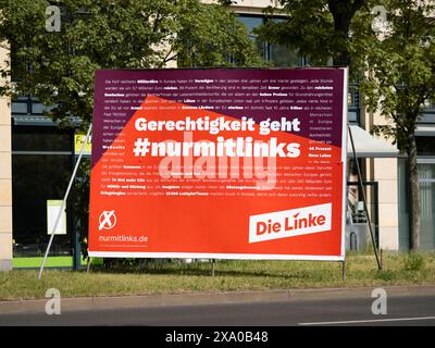 Die Linke (the left) election campaign poster against capitalism. The political party advertises for more justice and against rich people. Stock Photo