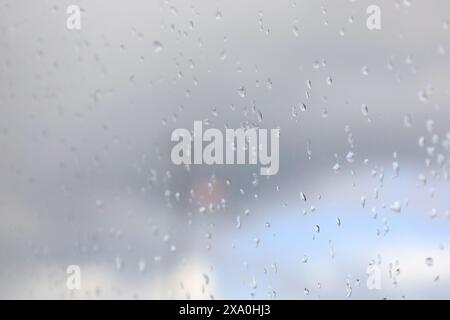 Macro shot of raindrops on window glass Stock Photo
