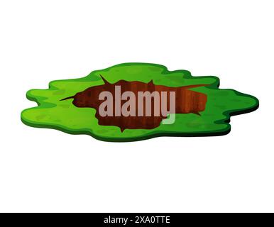 Deep hole in the ground with grass and stones. Brown soil, large cracks and ruins. Digging of sand coal waste rock. Detailed drawing in cartoon style Stock Vector