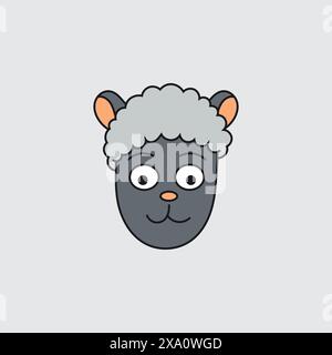 Sheep Head From Front. Cartoon Style. Vector Stock Vector