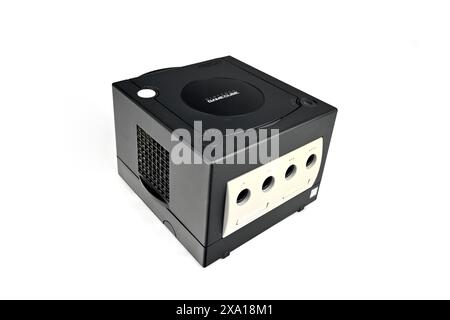 Nintendo GameCube in black – Wales, UK  – 17 May 2024 Stock Photo